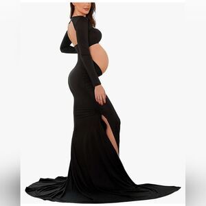Bhome Maternity Dress for Photoshoot Cut-Out Backless Side Split Maxi XL